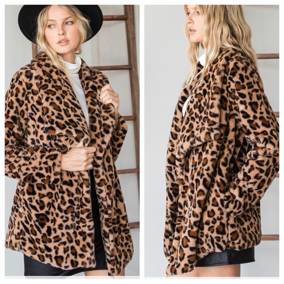 23 Fabulous Leopard Soft Faux Fur Open Draped Jacket - Picture 3 of 6